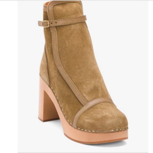 Anthropologie Swedish Hasbeens NWT Tan Suede Sophisticated Jodhpur Booties Clog - Picture 4 of 13